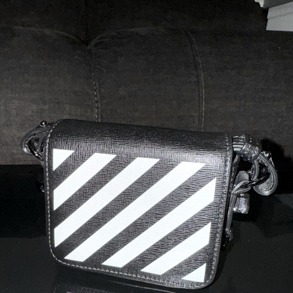 Off white Binder Clip Flap Bag Striped Leather Mini bag